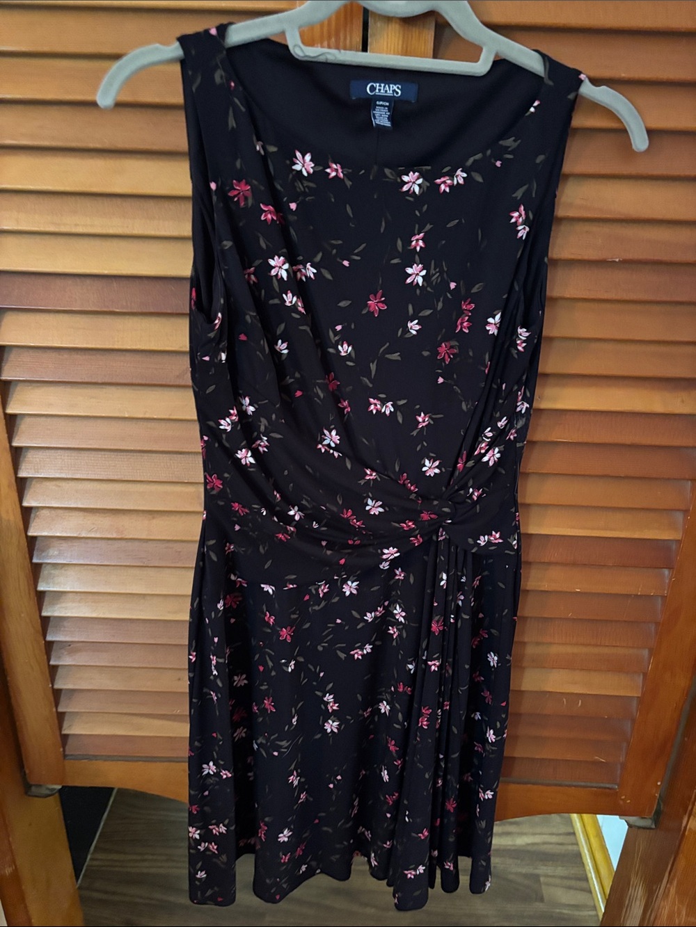 Chaps Black Sleeveless Midi Dress with Pink Floral Knot